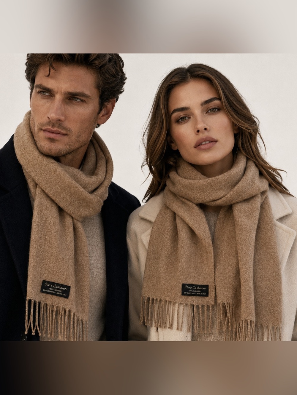 Pure Cashmere 100% Cashmere Camel Fringe Scarf – Made in Italy (1373)